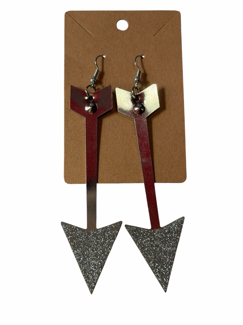 Arrow Drop Dangle Earrings - Silver Glitter and Metallic Red